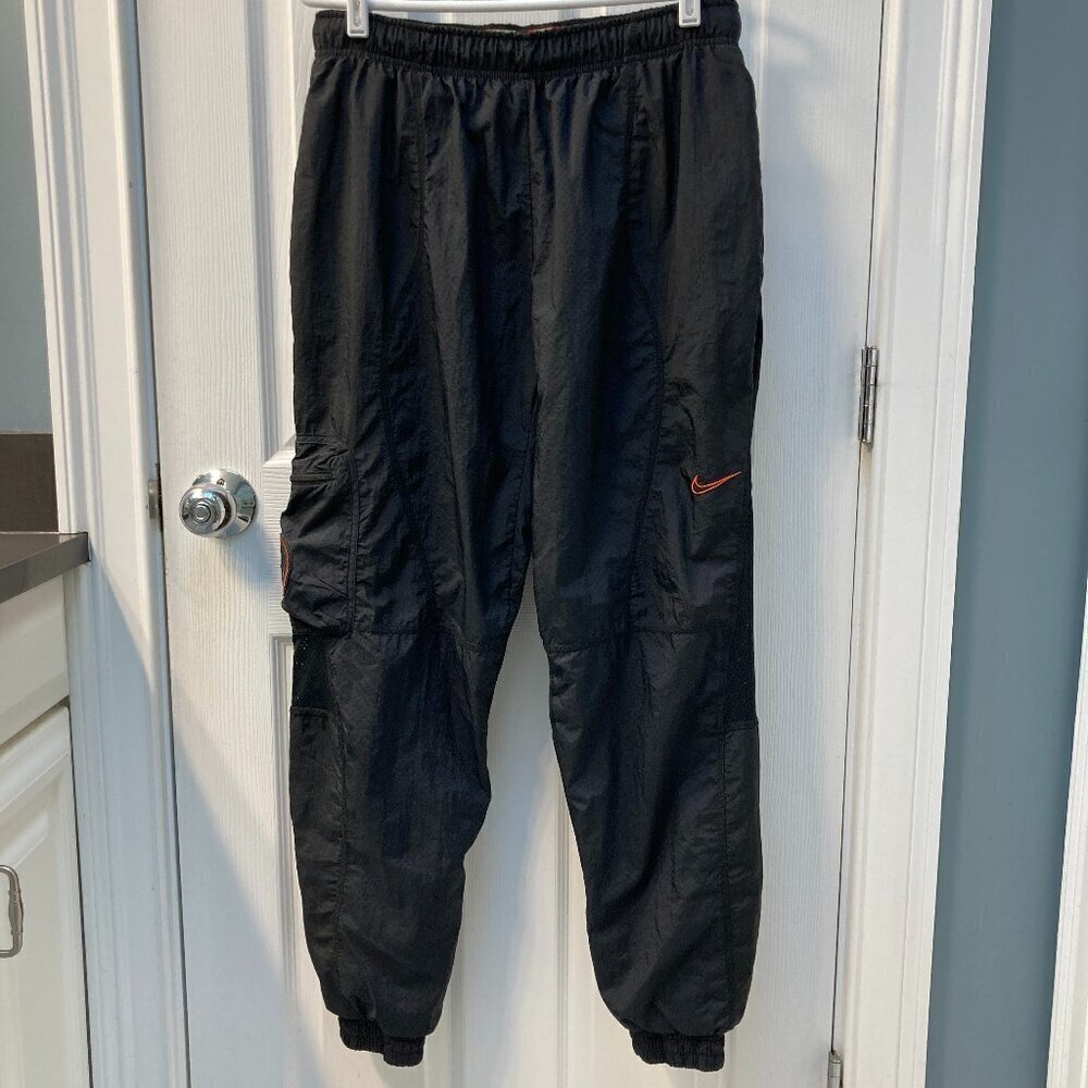 Nike Nylon Athletic Joggers Orange Swoosh Size Medium